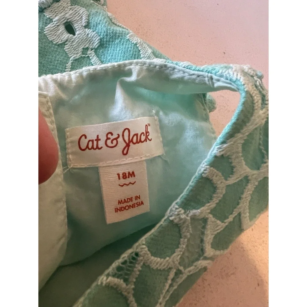 CAT & JACK Baby Kids Size 18 months Dress Floral Sleeveless w Bloomers Teal